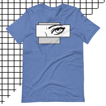 Vaporwave Aesthetic Anime Girl Shirt | 80s Inspired Comic Book Kawaii Eye Grid Design