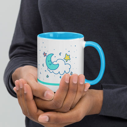 Cute Moon & Stars Mug | Color Handle Kawaii Drinking Coffee Cup