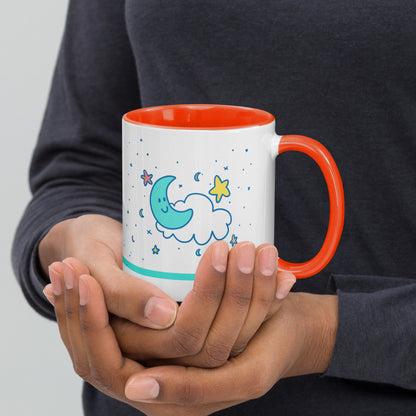 Cute Moon & Stars Mug | Color Handle Kawaii Drinking Coffee Cup