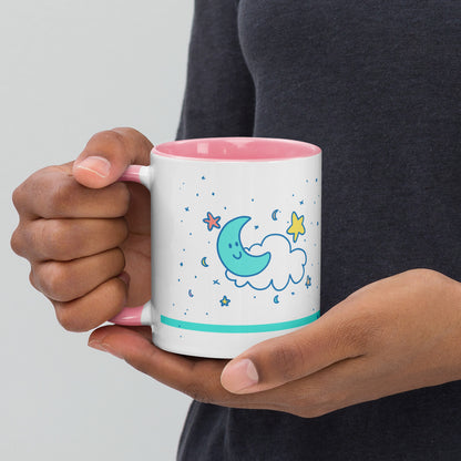 Cute Moon & Stars Mug | Color Handle Kawaii Drinking Coffee Cup