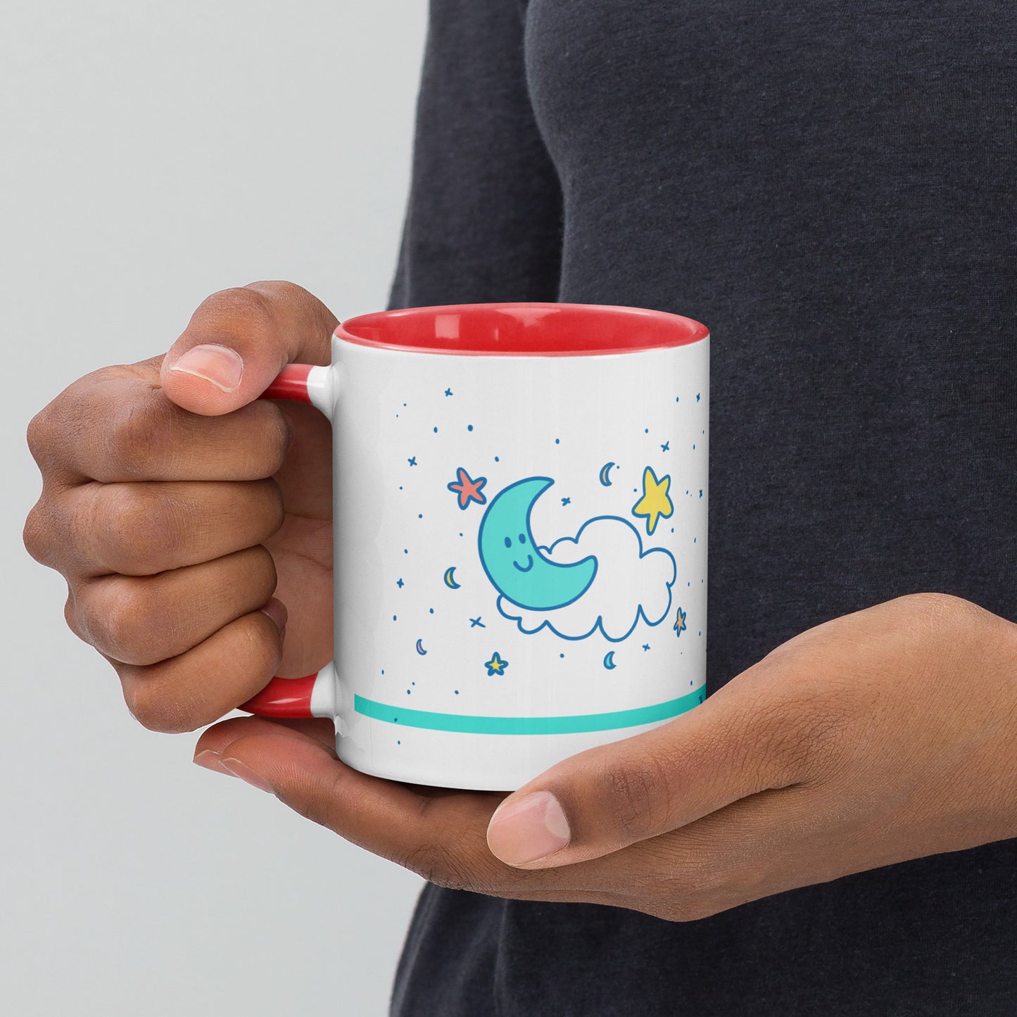 Cute Moon & Stars Mug | Color Handle Kawaii Drinking Coffee Cup