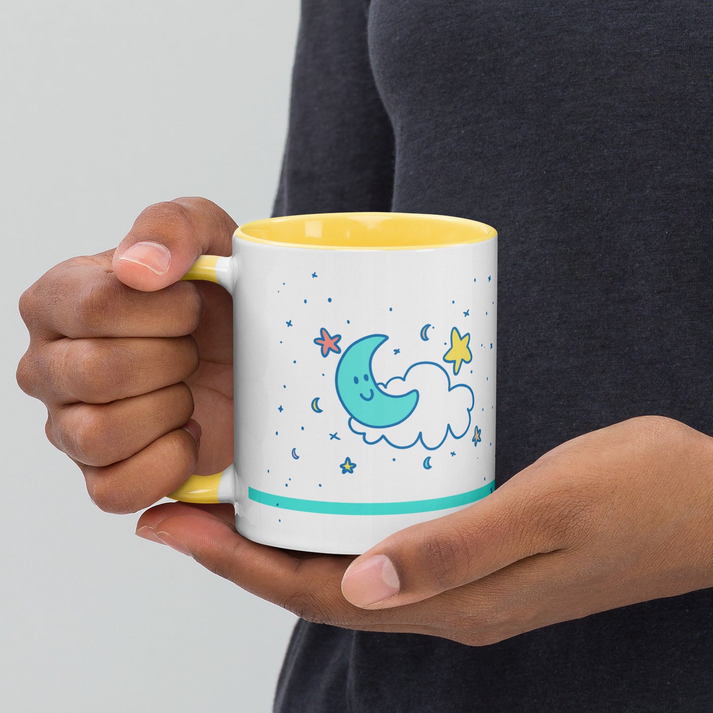 Cute Moon & Stars Mug | Color Handle Kawaii Drinking Coffee Cup