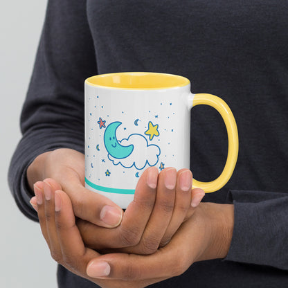 Cute Moon & Stars Mug | Color Handle Kawaii Drinking Coffee Cup